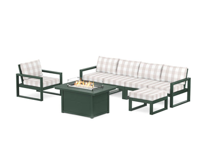 POLYWOOD® EDGE Sectional Lounge and Fire Pit Set in Green / Buffalo Plaid Dune Burlap