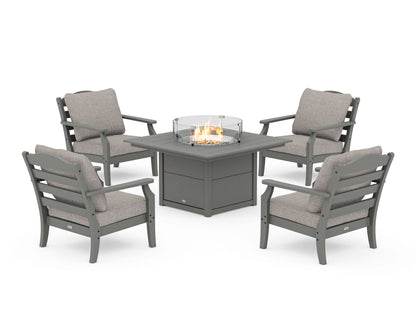 Draper James™ by  POLYWOOD® Savannah 5-Piece Deep Seating Set with Fire Pit Table in Slate Grey / Weathered Tweed