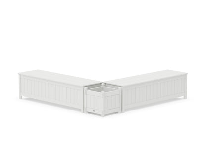 POLYWOOD® 60" Vineyard L- Shaped Planter Storage Bench Set in White