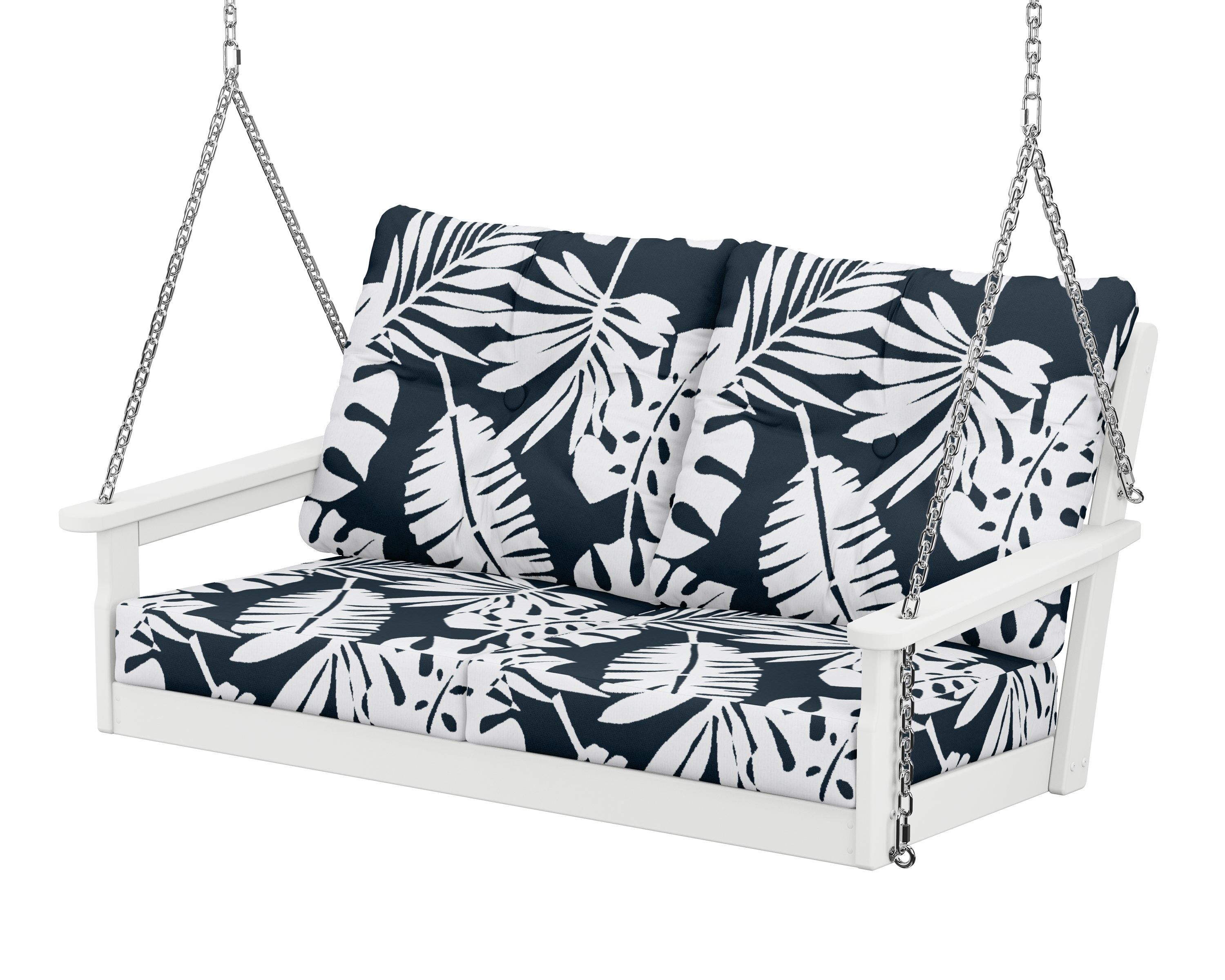POLYWOOD® Vineyard Deep Seating Swing in White / Leaf Marine Indigo