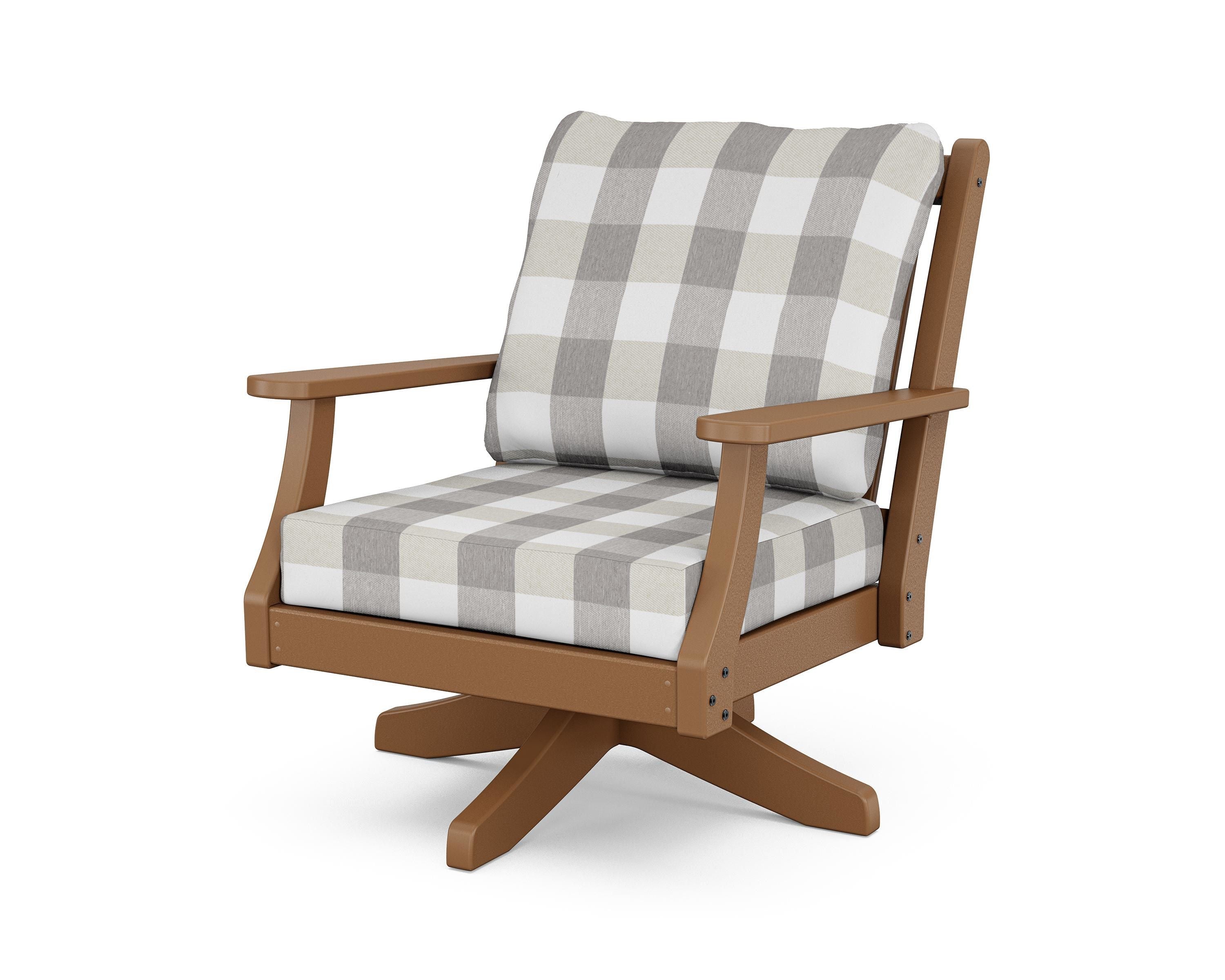Country Living Wovendale Deep Seating Swivel Chair in Teak / Buffalo Plaid Grey Mist