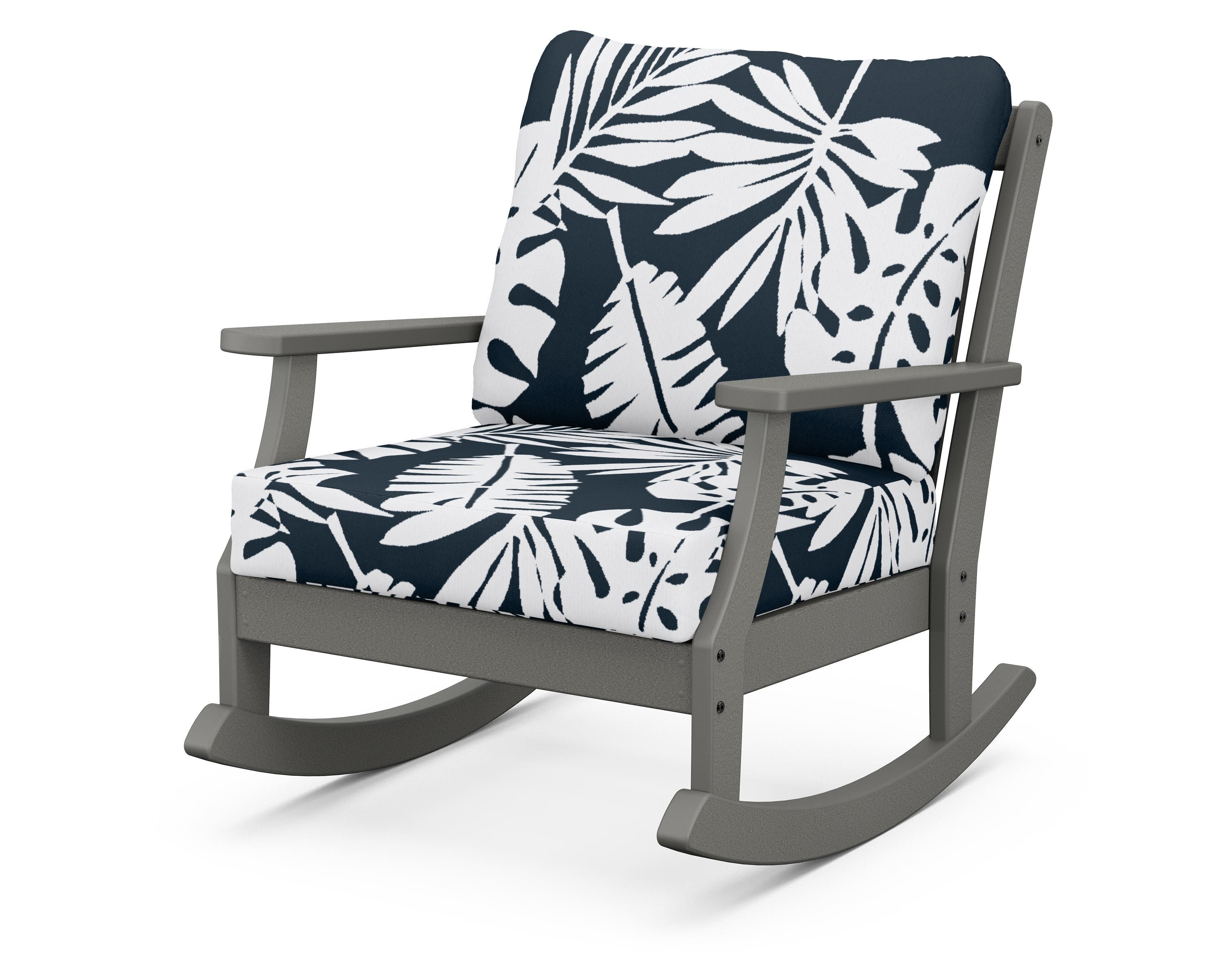 POLYWOOD® Braxton Deep Seating Rocking Chair in Slate Grey / Leaf Marine Indigo