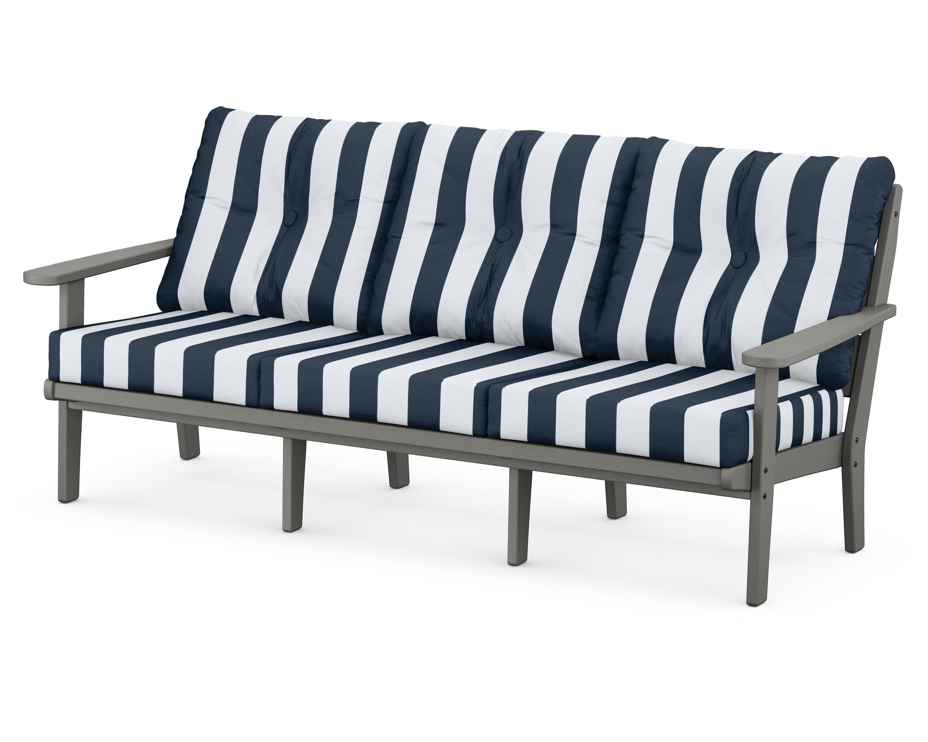 POLYWOOD® Lakeside Deep Seating Sofa in Slate Grey / Cabana Stripe Marine Indigo