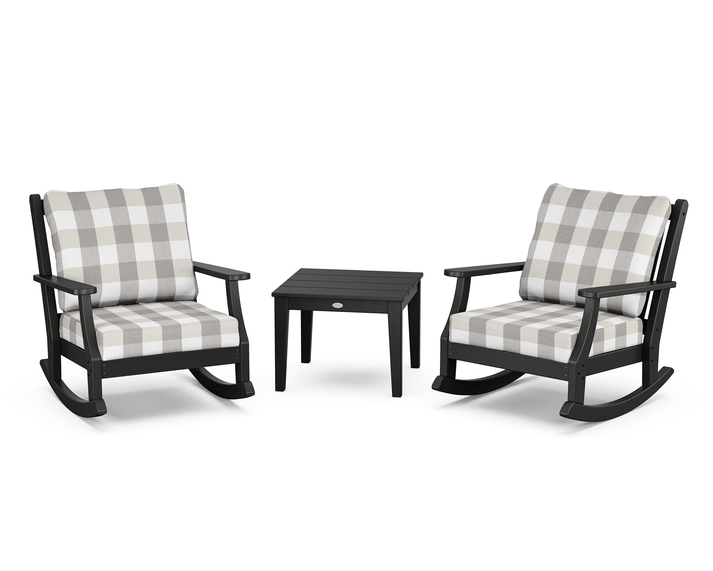 Country Living Wovendale 3-Piece Deep Seating Rocker Set in Black / Buffalo Plaid Grey Mist