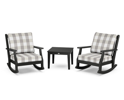 Country Living Wovendale 3-Piece Deep Seating Rocker Set in Black / Buffalo Plaid Grey Mist