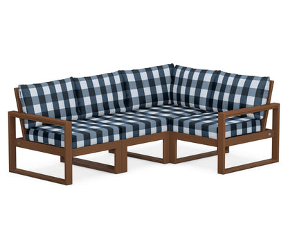POLYWOOD® EDGE 4-Piece Modular Deep Seating Set in Teak / Buffalo Plaid Marine Indigo