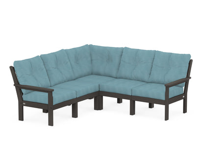 POLYWOOD® Vineyard 5-Piece Sectional in Vintage Coffee / Lattice Sky Blue