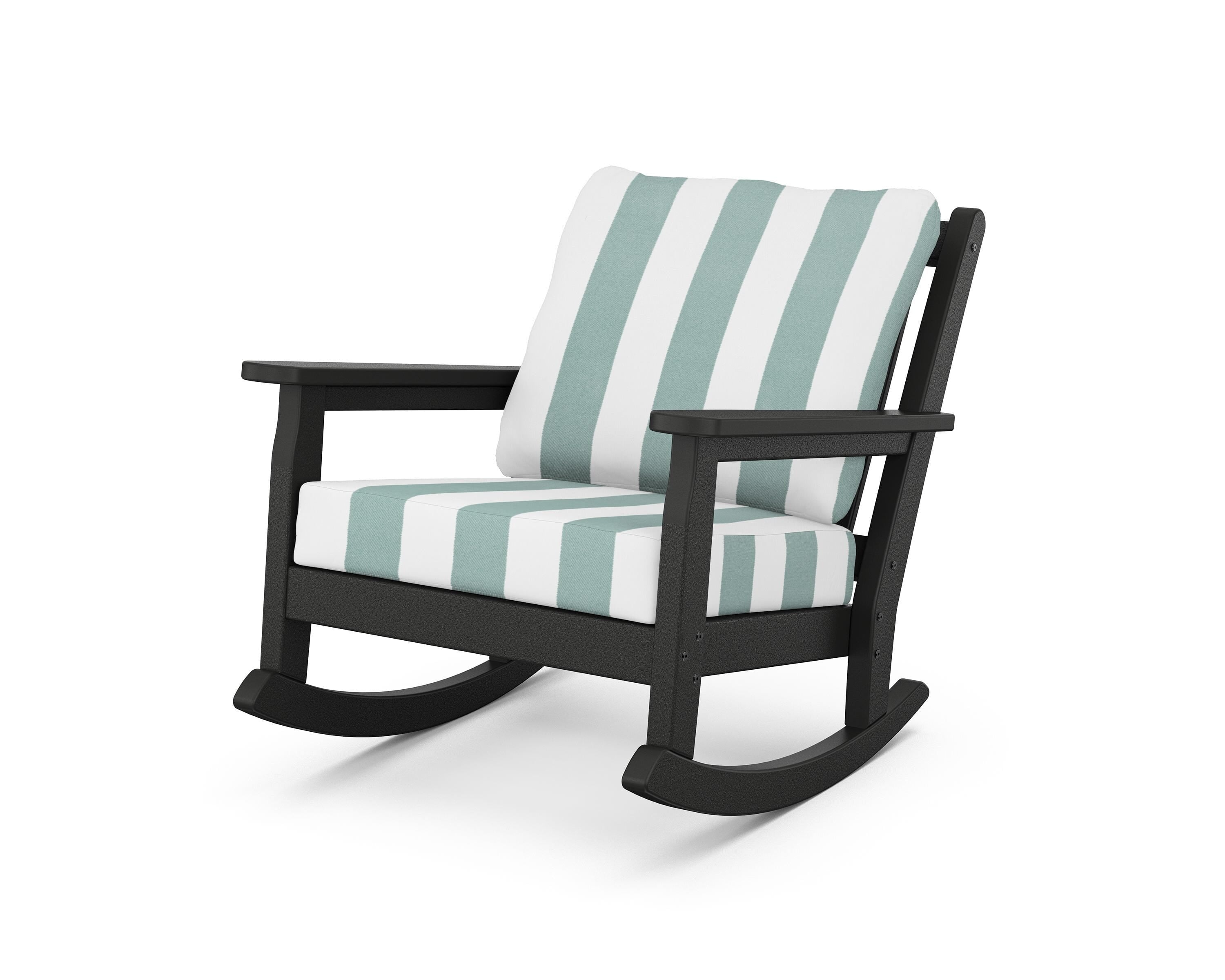 POLYWOOD® Chippendale Deep Seating Rocking Chair in Black / Cabana Stripe Glacier Spa