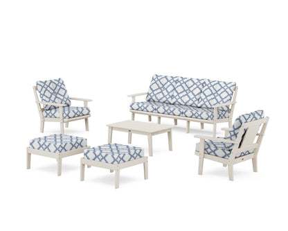 POLYWOOD® Prairie 6-Piece Lounge Sofa Set in Sand / Trellis Sky Blue