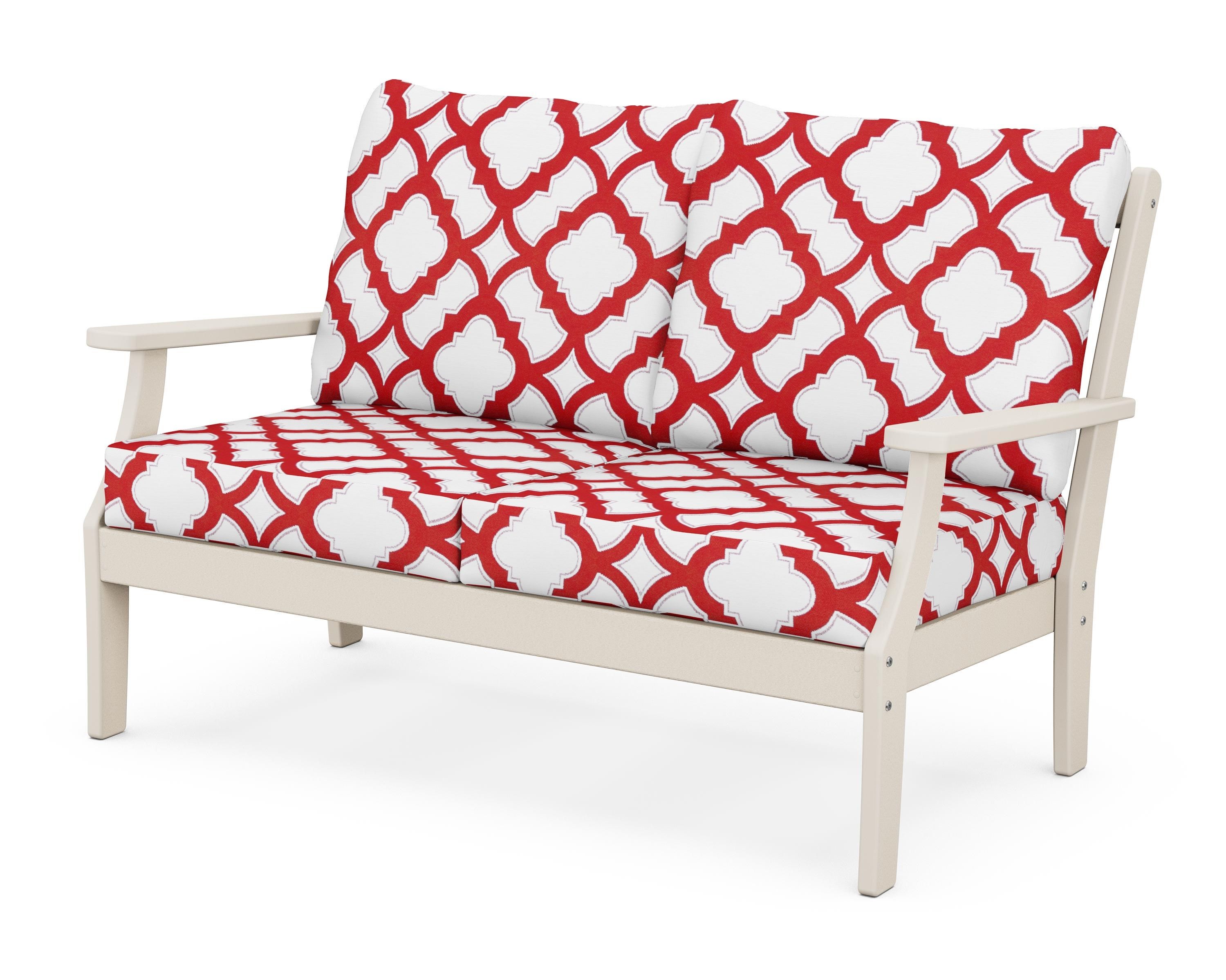 POLYWOOD® Braxton Deep Seating Loveseat in Sand / Trellis Crimson