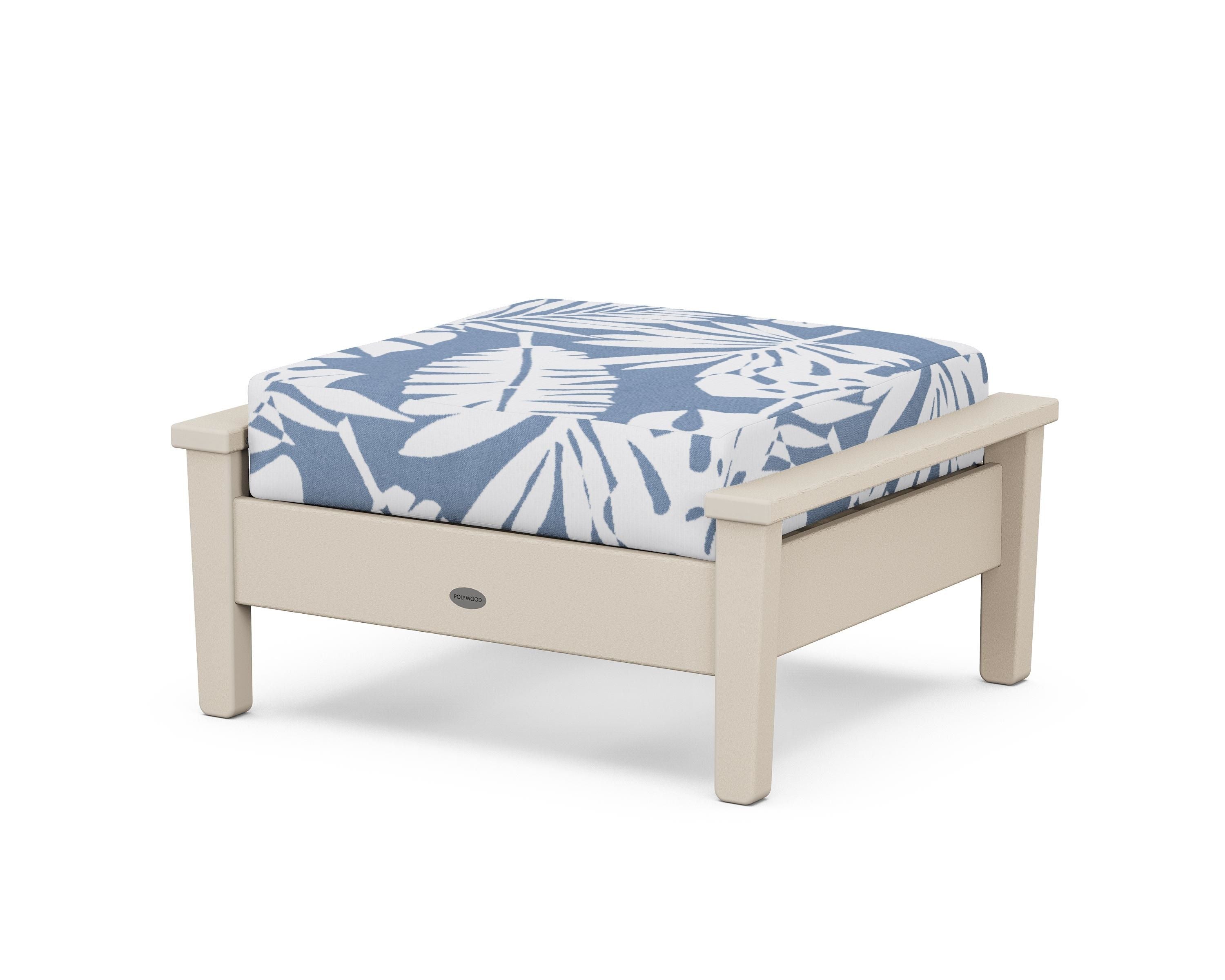 POLYWOOD® Prescott Deep Seating Ottoman in Sand / Leaf Sky Blue