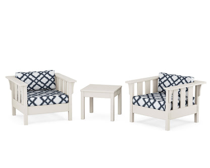 Martha Stewart by POLYWOOD® Acadia 3-Piece Deep Seating Set in Sand / Trellis Marine Indigo
