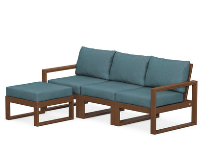 POLYWOOD® EDGE 4-Piece Modular Deep Seating Set with Ottoman in Teak / Ocean Teal