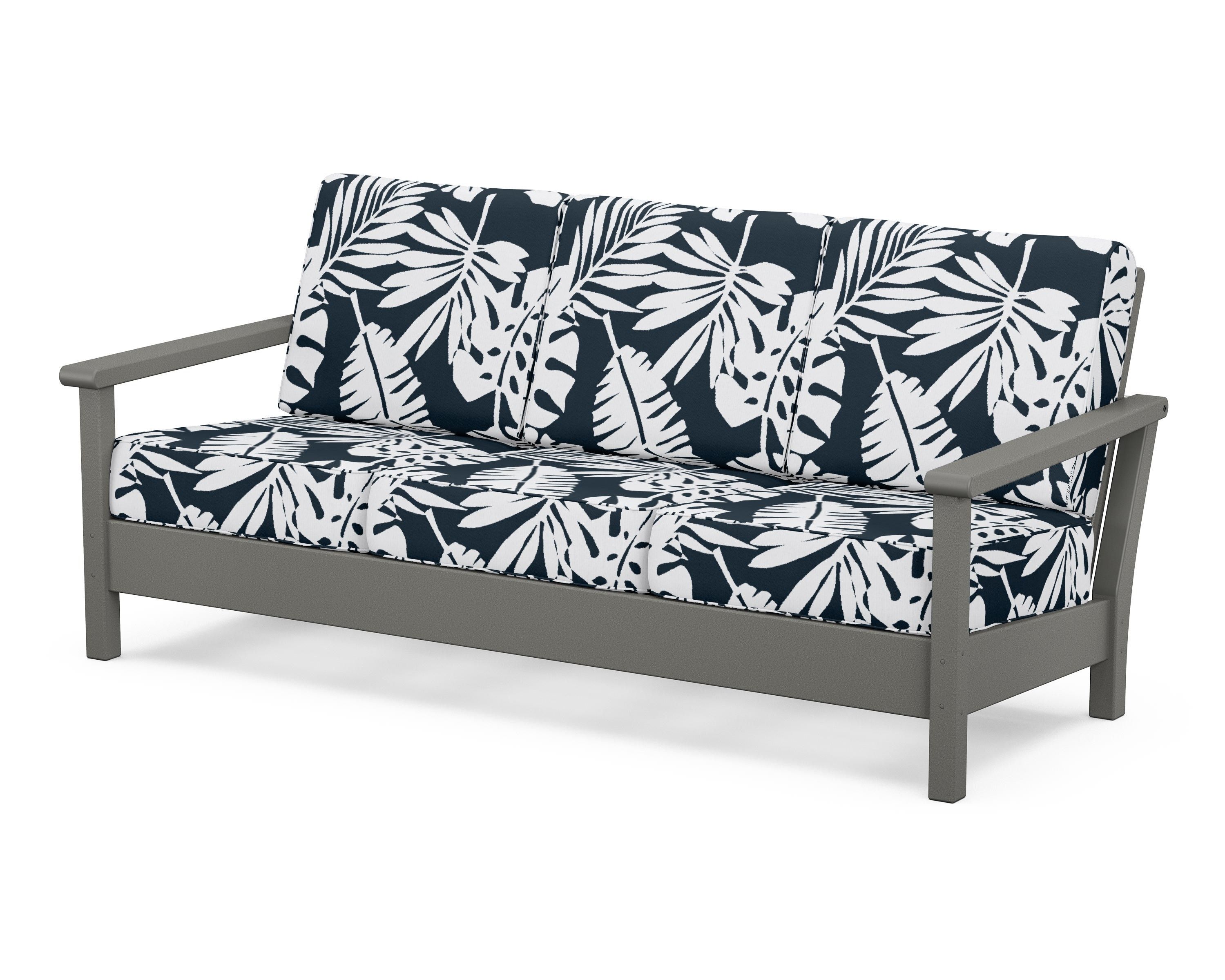 POLYWOOD® Harbour Deep Seating Sofa in Slate Grey / Leaf Marine Indigo