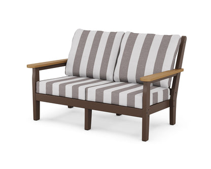 POLYWOOD® Chippendale Deep Seating Loveseat in Mahogany / Natural / Cabana Stripe Grey Mist