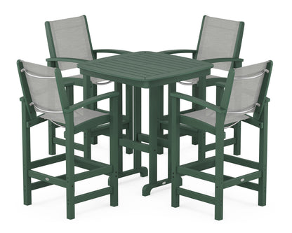 POLYWOOD® Coastal 5-Piece Bar Set in Green / Metallic Sling