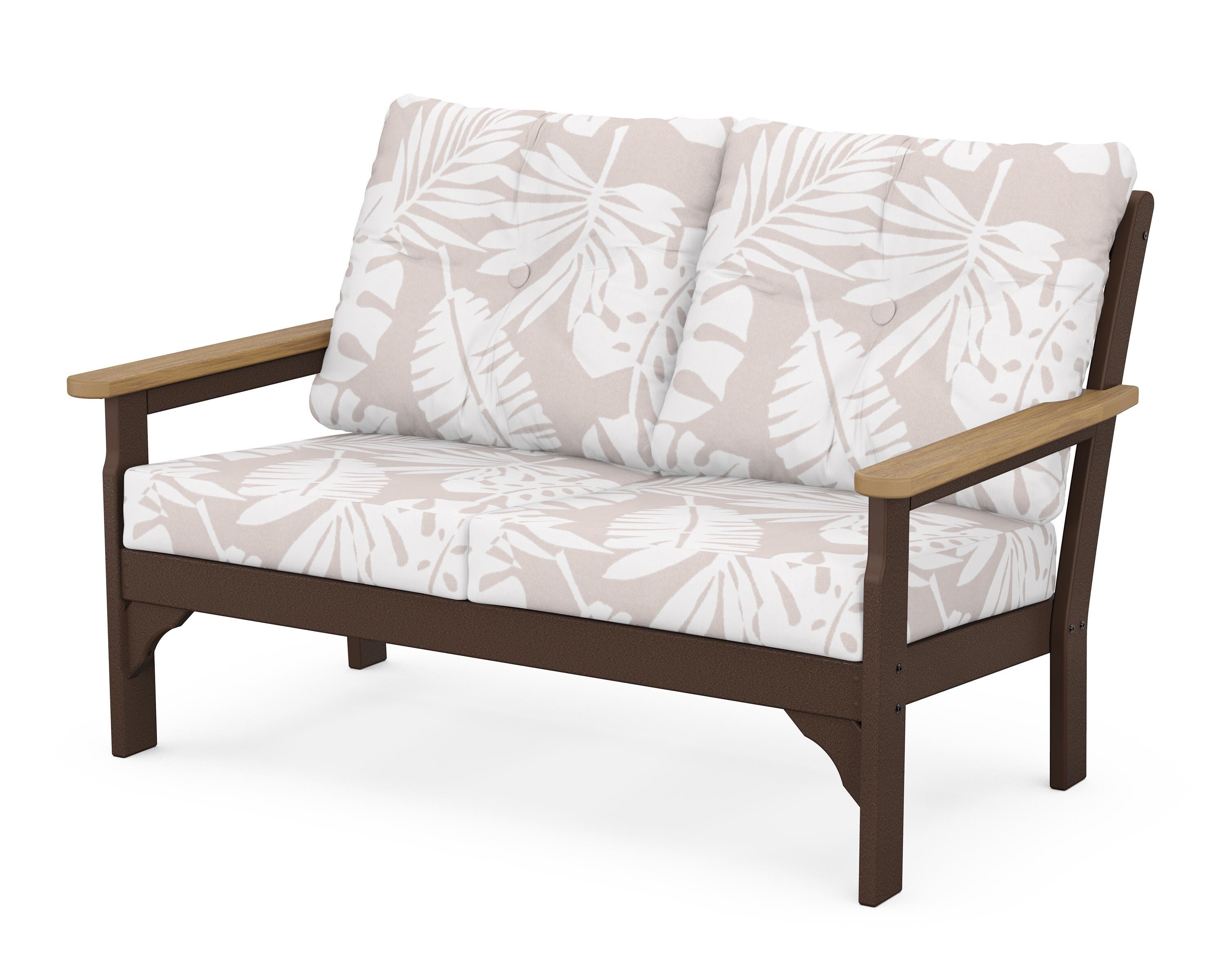 POLYWOOD® Vineyard Deep Seating Loveseat in Mahogany / Natural / Leaf Dune Burlap