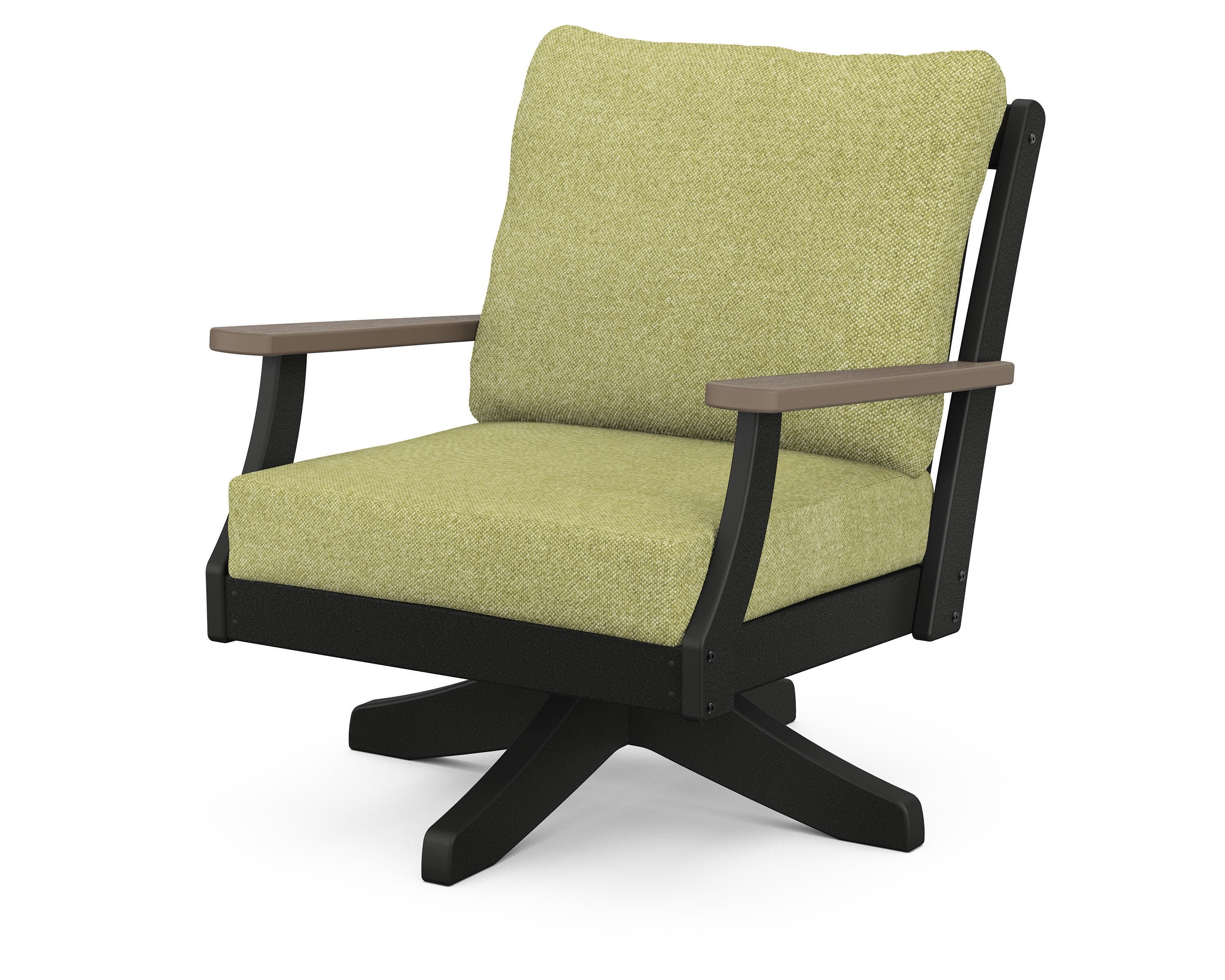 POLYWOOD® Braxton Deep Seating Swivel Chair in Black / Kona / Chartreuse Boucle