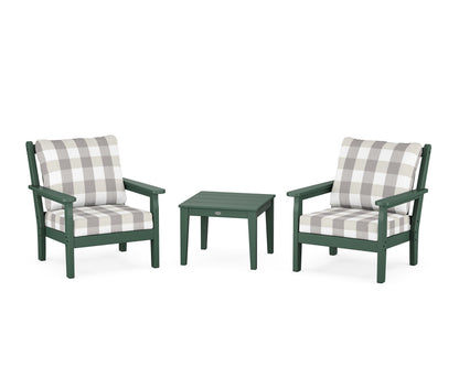 POLYWOOD® Chippendale 3-Piece Deep Seating Set in Green / Buffalo Plaid Grey Mist