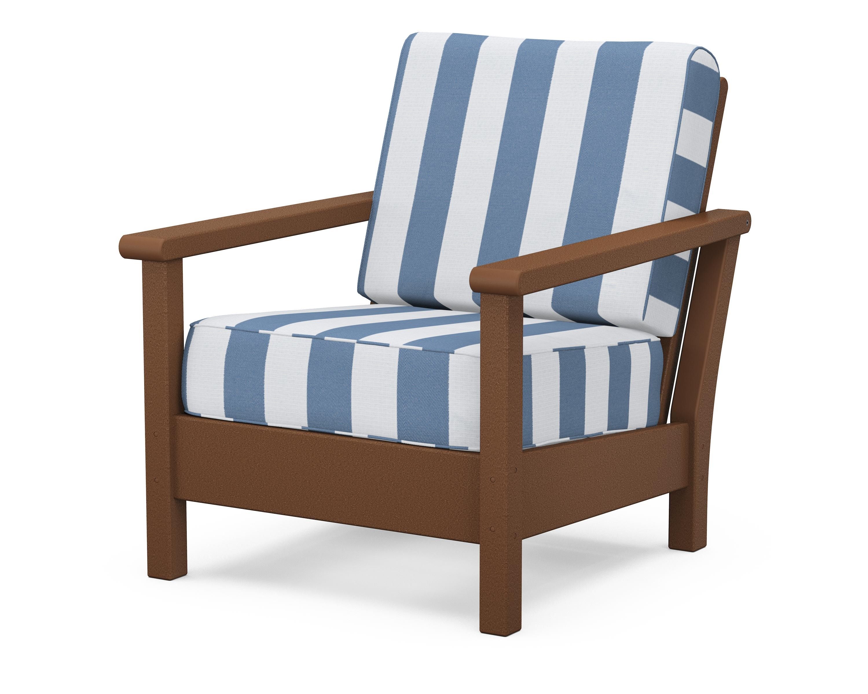 POLYWOOD® Harbour Deep Seating Chair in Teak / Cabana Stripe Sky Blue