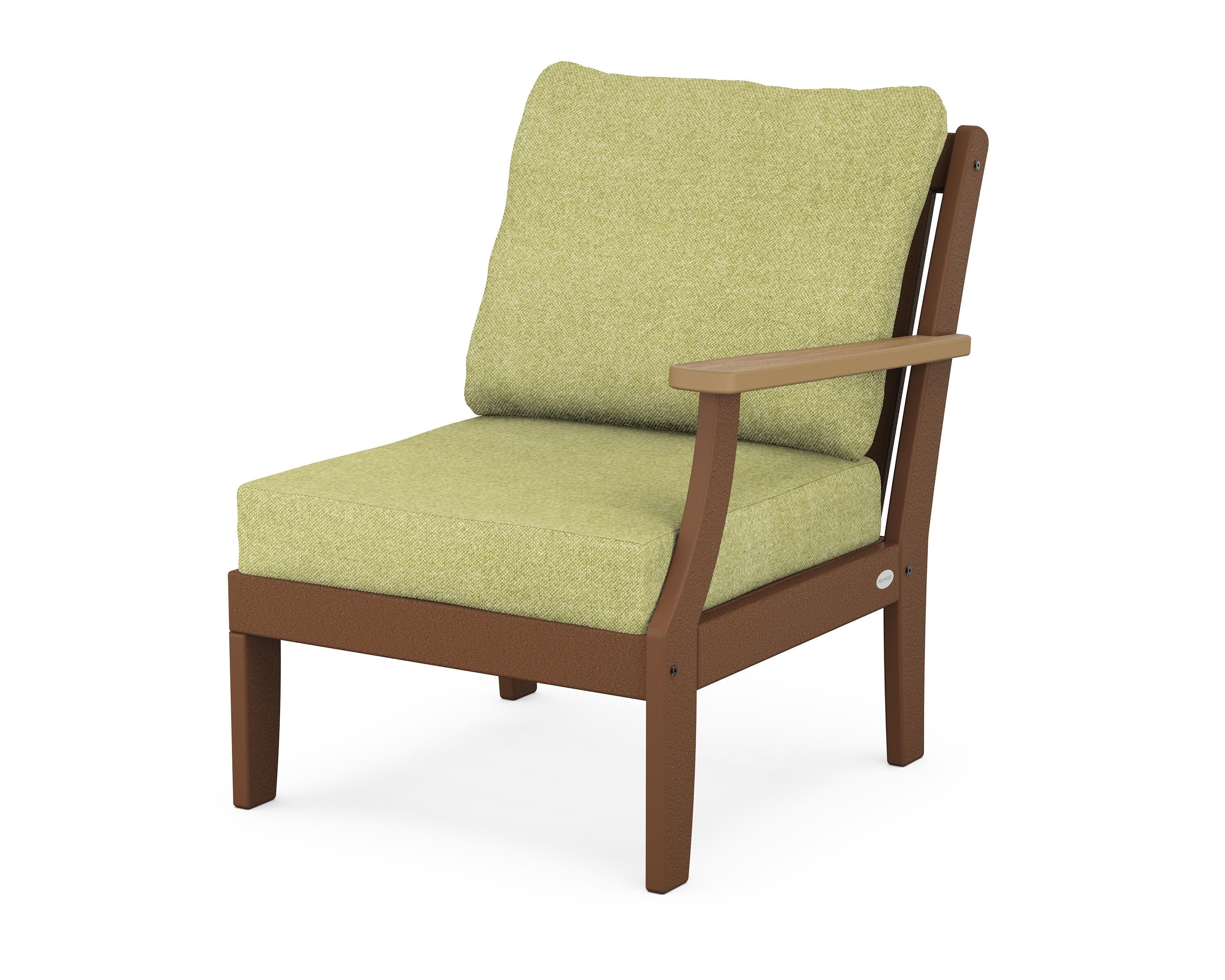 POLYWOOD® Braxton Modular Right Arm Chair in Teak / Natural / Chartreuse Boucle