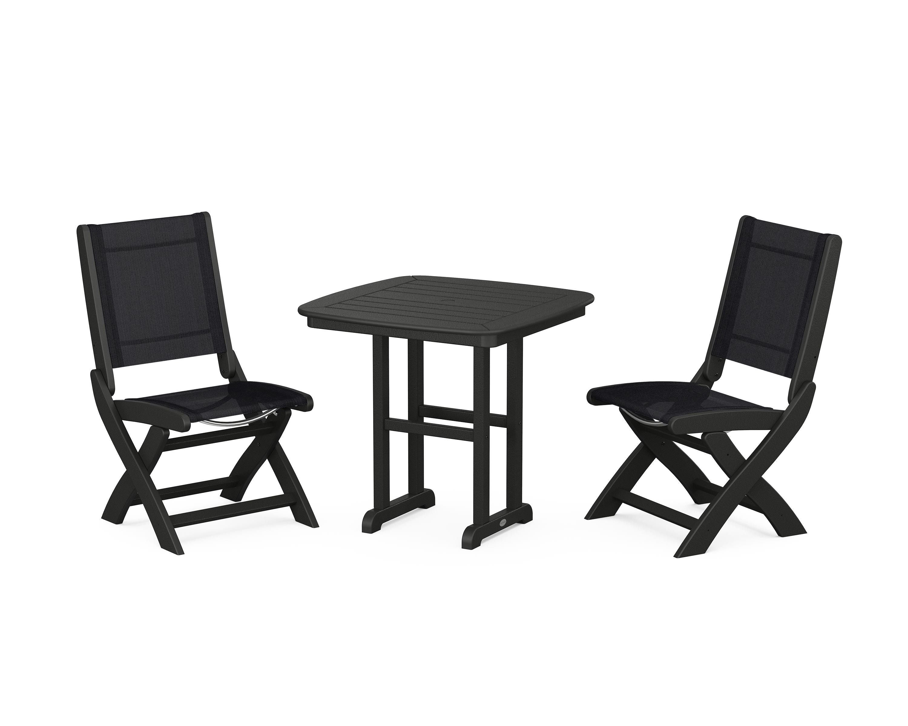 POLYWOOD® Coastal Folding Side Chair 3-Piece Dining Set in Black / Black Sling