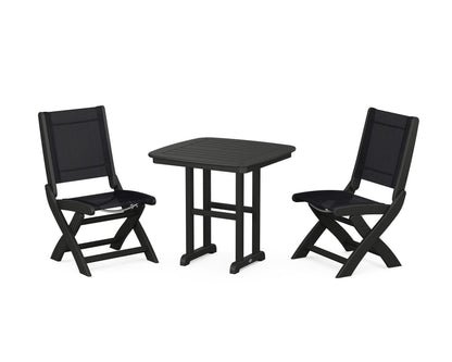POLYWOOD® Coastal Folding Side Chair 3-Piece Dining Set in Black / Black Sling
