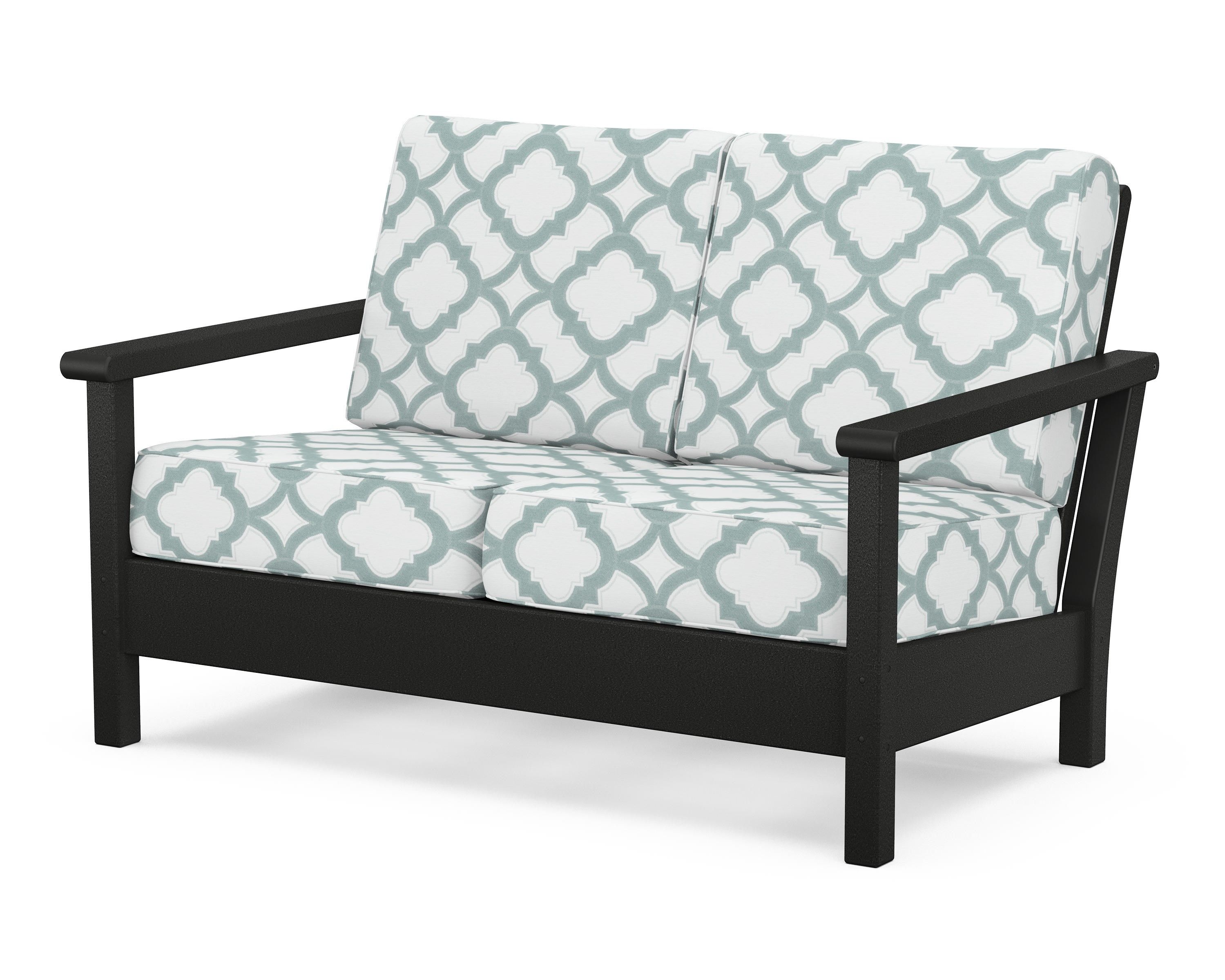 POLYWOOD® Harbour Deep Seating Loveseat in Black / Trellis Glacier Spa