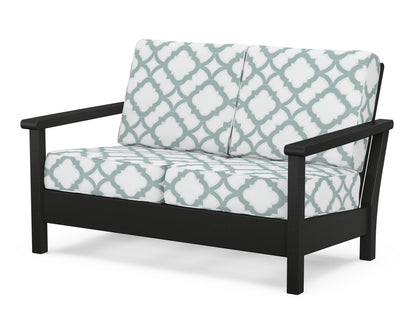 POLYWOOD® Harbour Deep Seating Loveseat in Black / Trellis Glacier Spa