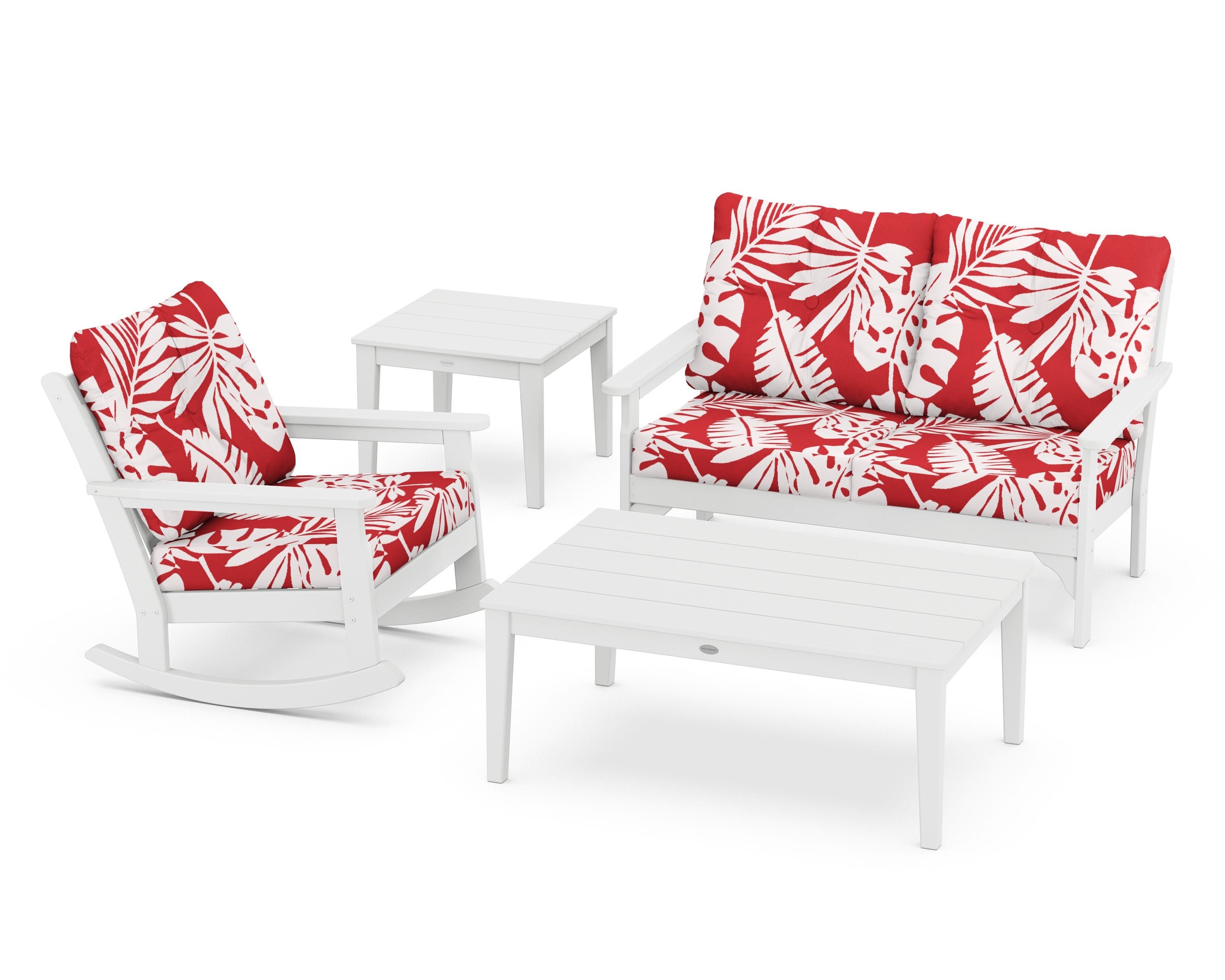 POLYWOOD® Vineyard 4-Piece Deep Seating Rocker Set in White / Leaf Crimson