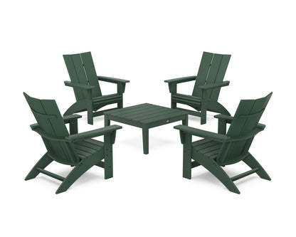 POLYWOOD® 5-Piece Modern Grand Adirondack Chair Conversation Group in Green
