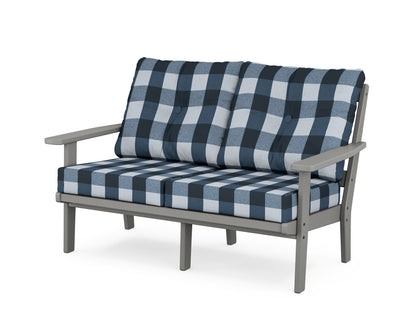 POLYWOOD® Prairie Deep Seating Loveseat in Slate Grey / Buffalo Plaid Marine Indigo