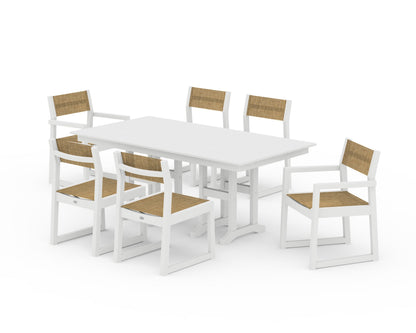POLYWOOD® EDGE Sling 7-Piece Farmhouse Dining Set in White / Burlap Sling