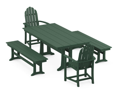 POLYWOOD® Classic Adirondack 5-Piece Farmhouse Dining Set With Trestle Legs in Green