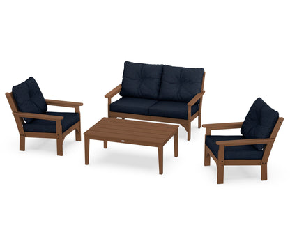 POLYWOOD® Vineyard 4-Piece Deep Seating Set in Teak / Marine Indigo