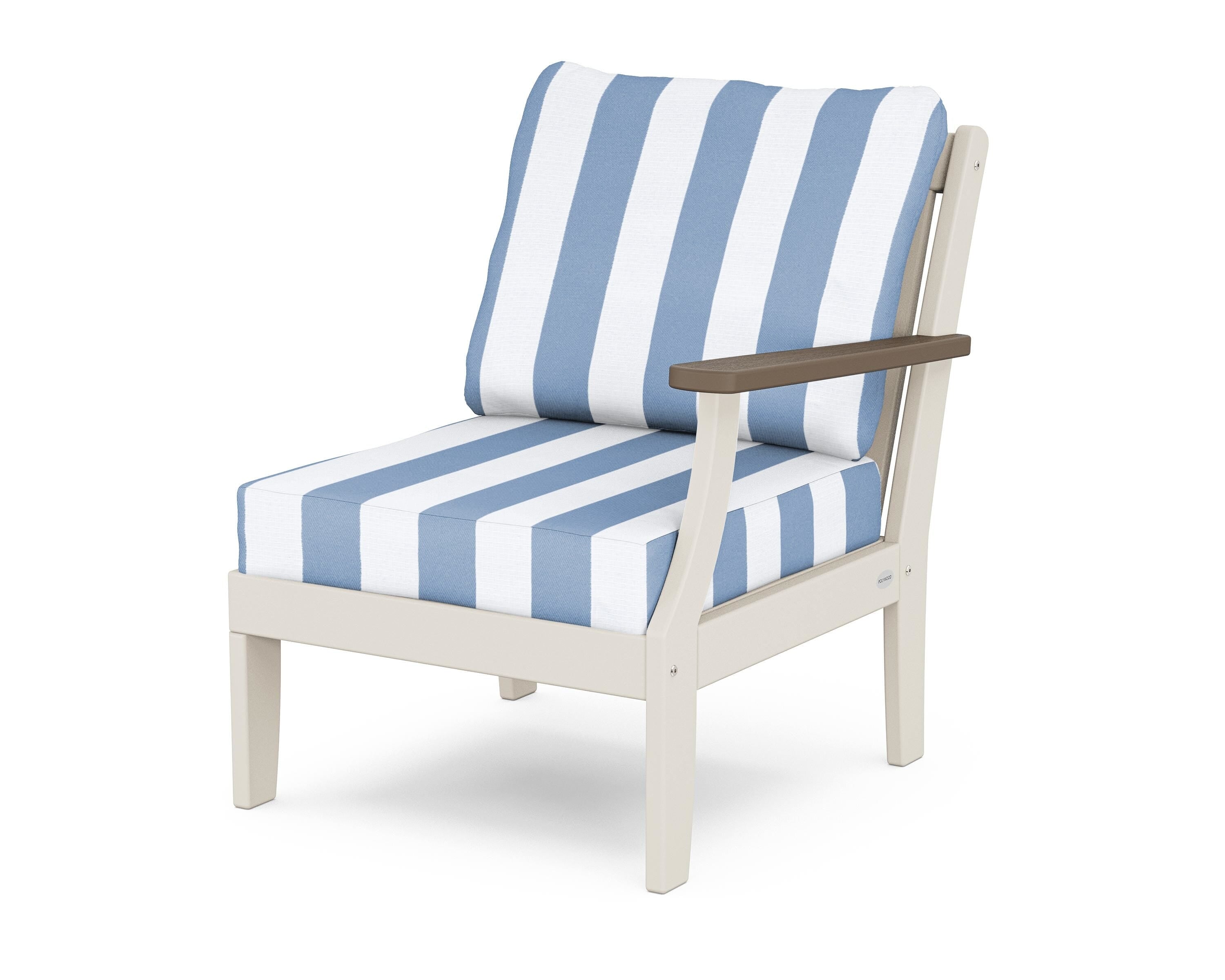 POLYWOOD® Braxton Modular Right Arm Chair in Sand / Kona / Cabana Stripe Sky Blue