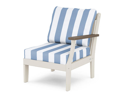 POLYWOOD® Braxton Modular Right Arm Chair in Sand / Kona / Cabana Stripe Sky Blue