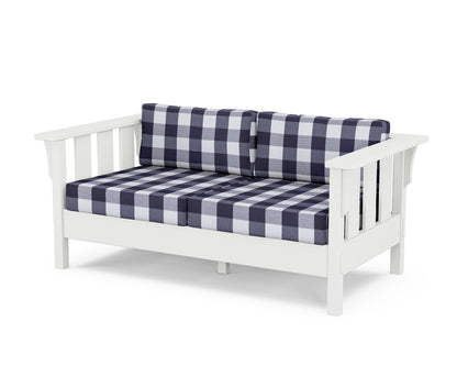 Martha Stewart by POLYWOOD® Acadia Deep Seating Loveseat in White / Buffalo Plaid Navy