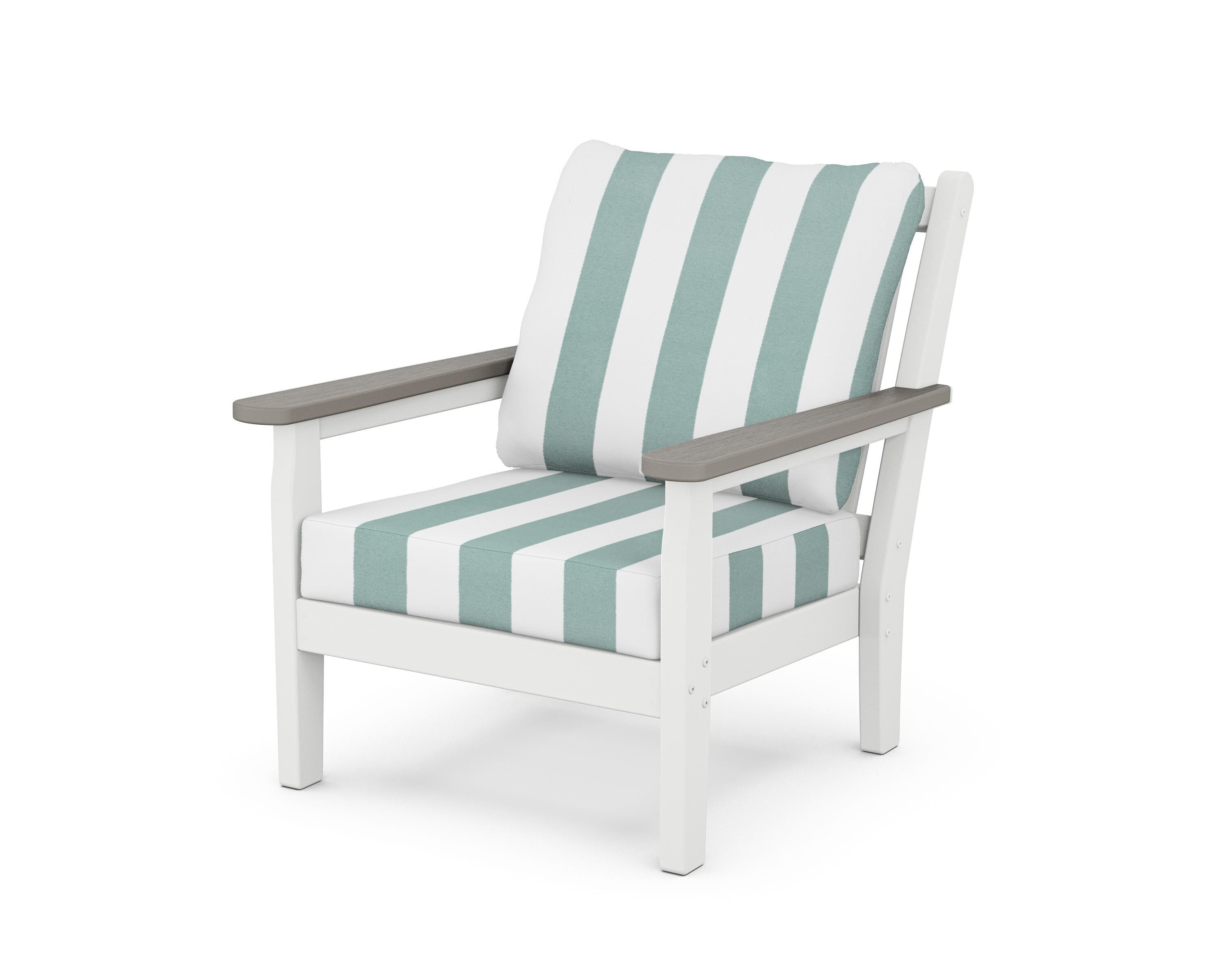 POLYWOOD® Chippendale Deep Seating Chair in White / Driftwood / Cabana Stripe Glacier Spa