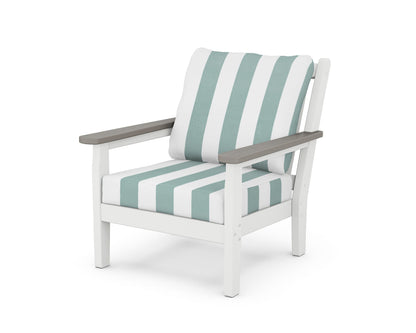 POLYWOOD® Chippendale Deep Seating Chair in White / Driftwood / Cabana Stripe Glacier Spa