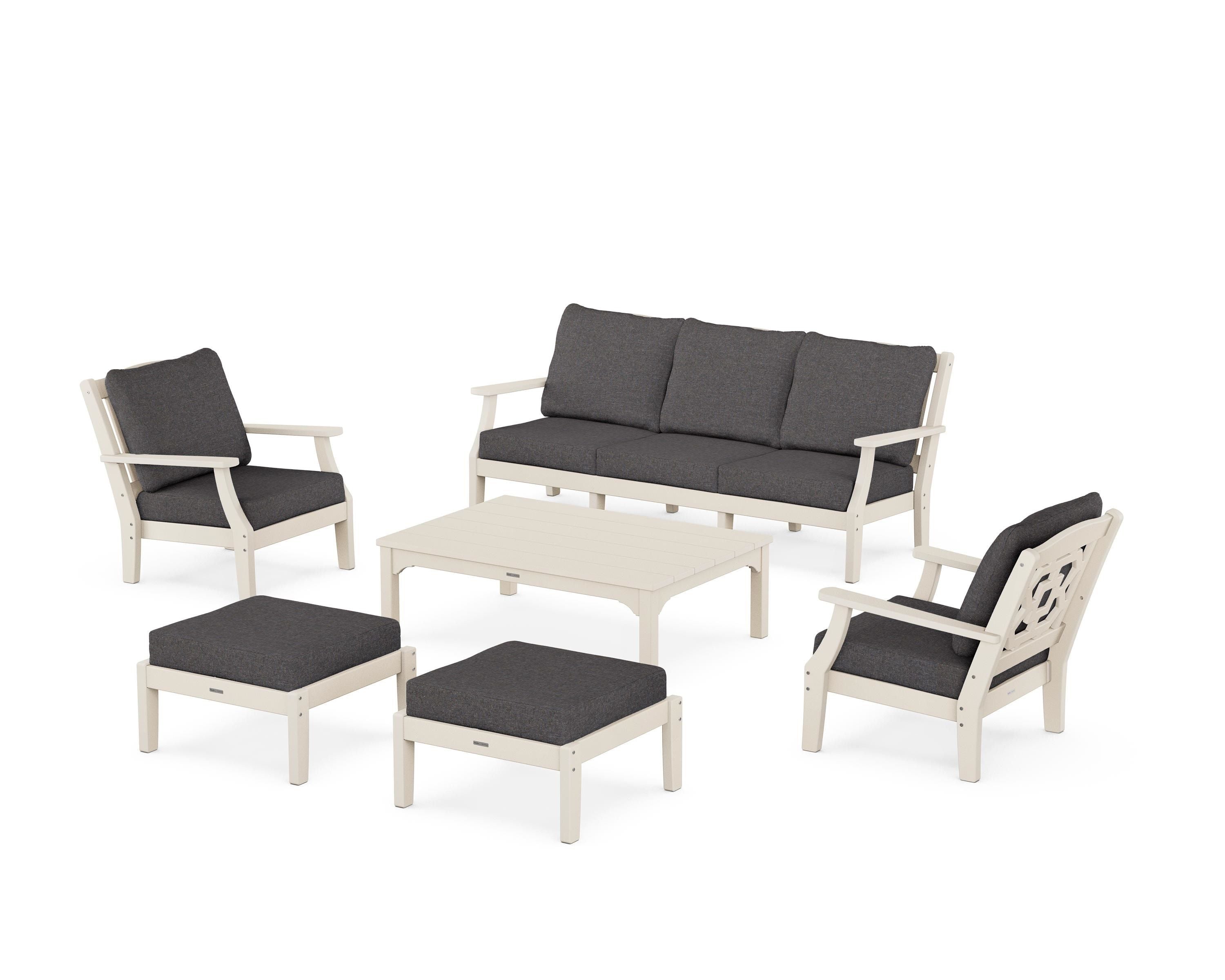 Martha Stewart by POLYWOOD® Chinoiserie 6-Piece Lounge Sofa Set in Sand / Ash Charcoal