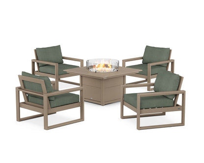 POLYWOOD® EDGE Sectional 5-Piece Deep Seating Set with Fire Pit Table in Vintage Sahara / Cast Sage