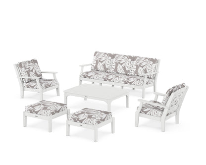Martha Stewart by POLYWOOD® Chinoiserie 6-Piece Lounge Sofa Set in White / Leaf Grey Mist