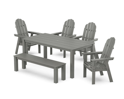 POLYWOOD® Vineyard Curveback Adirondack 6-Piece Parsons Dining Set with Bench in Slate Grey