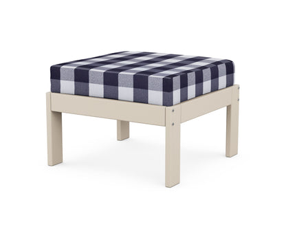 POLYWOOD® Vineyard Modular Ottoman in Sand / Buffalo Plaid Navy