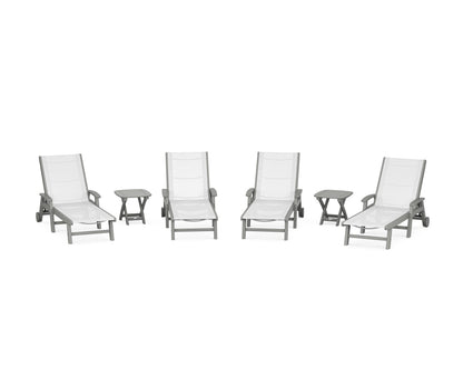 POLYWOOD® Coastal Chaise 6-Piece Set with Wheels in Slate Grey / White Sling