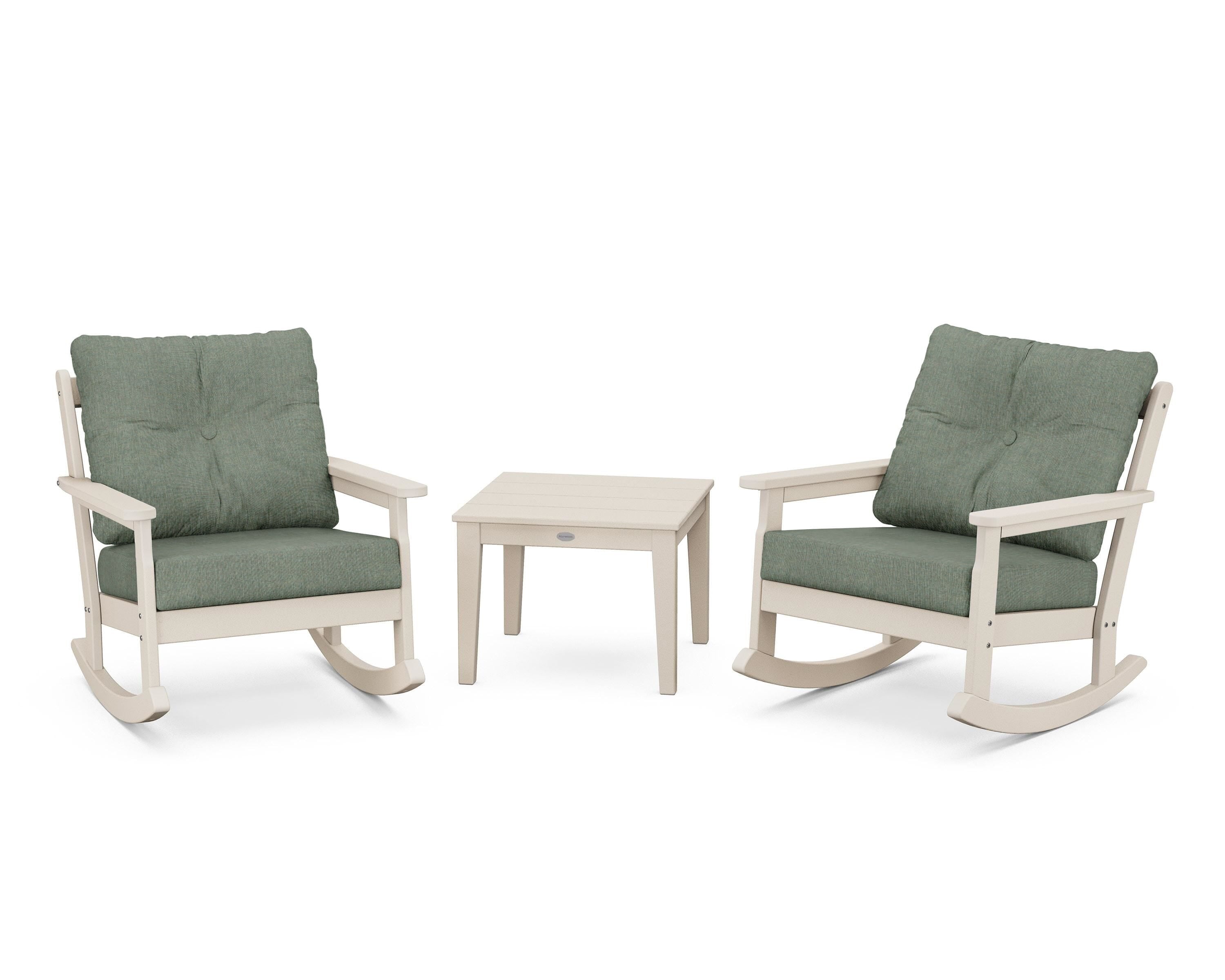 POLYWOOD® Vineyard 3-Piece Deep Seating Rocker Set in Sand / Cast Sage