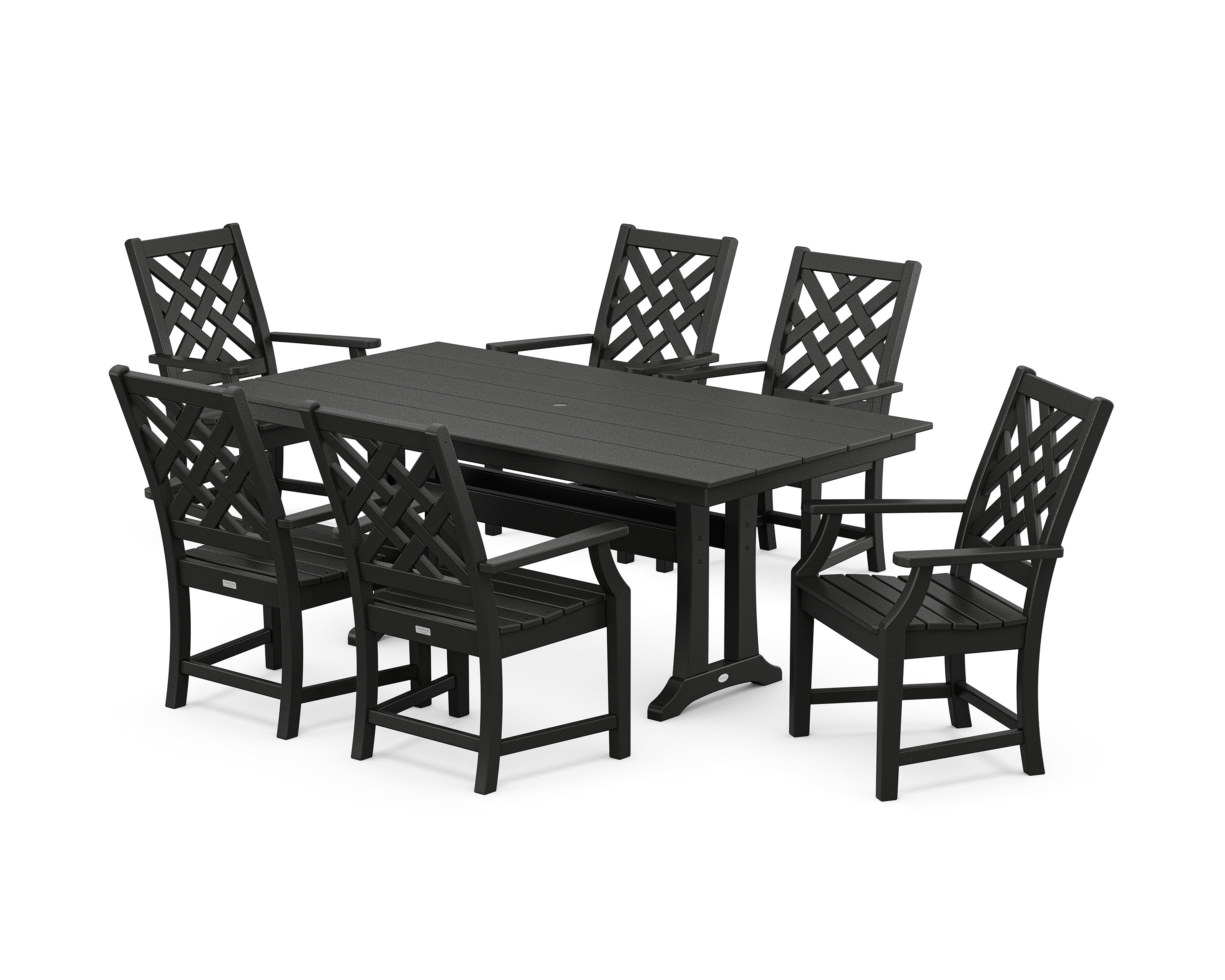 POLYWOOD® Wovendale Arm Chair 7-Piece Farmhouse Dining Set with Trestle Legs in Black