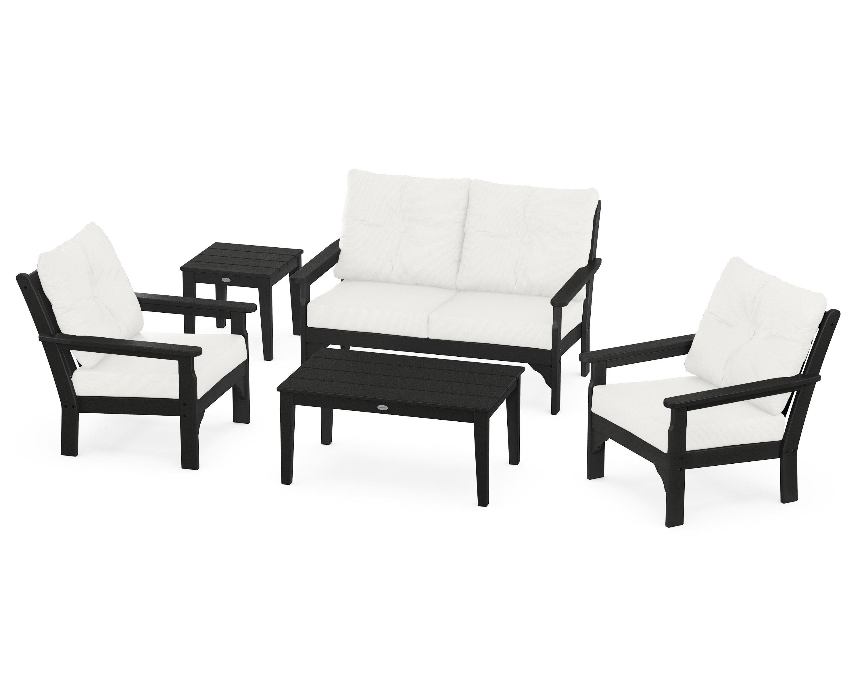POLYWOOD® Vineyard 5-Piece Deep Seating Set in Black / Natural Linen