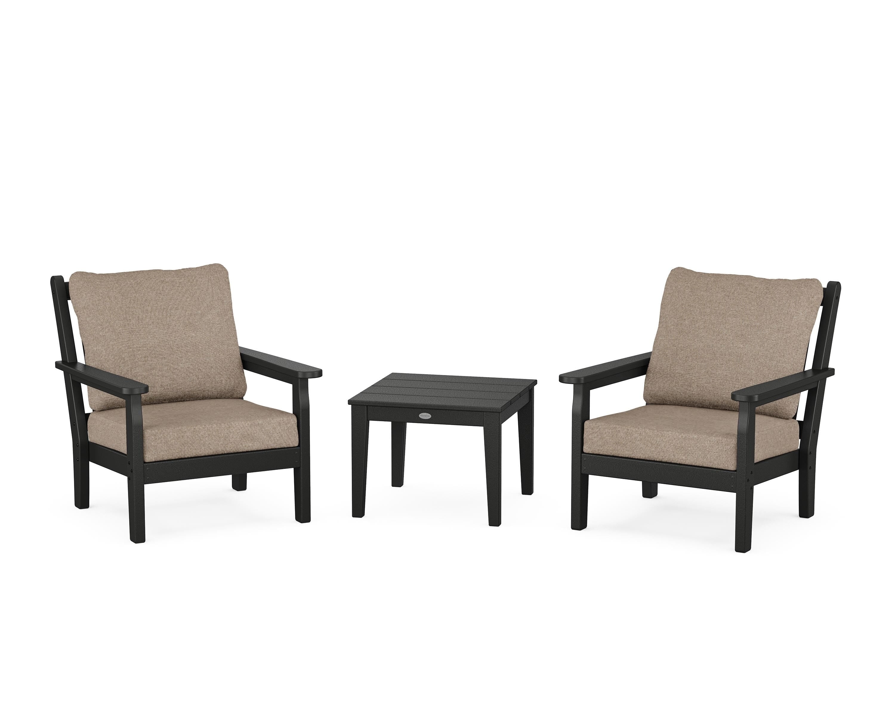 POLYWOOD® Chippendale 3-Piece Deep Seating Set in Black / Spiced Burlap